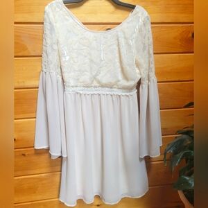 Flying Tomato NWT with Bell Sleeves, Lace Overlay Top, Size Medium